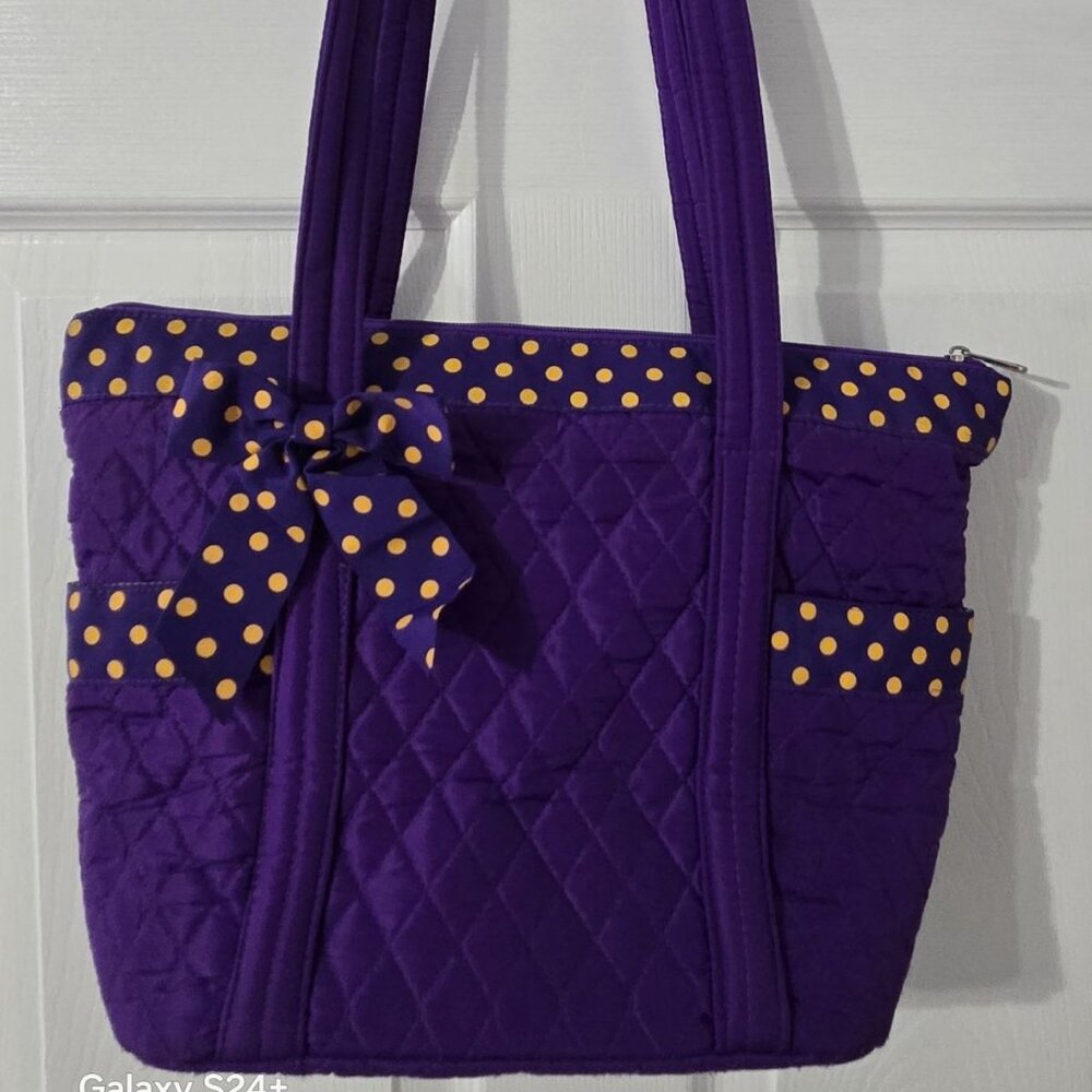 Belvah Quilted Bag- Purple w/ Gold Polka Dots